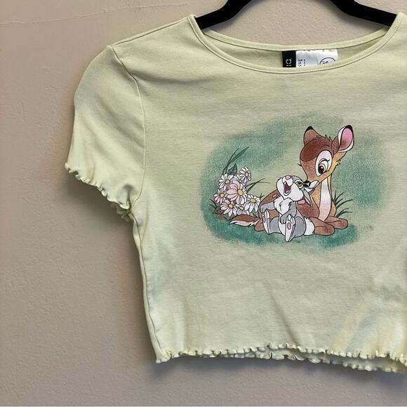 Disney H&M S Bambi cropped short sleeve top Thumper yellow green ruffle - Picture 2 of 8